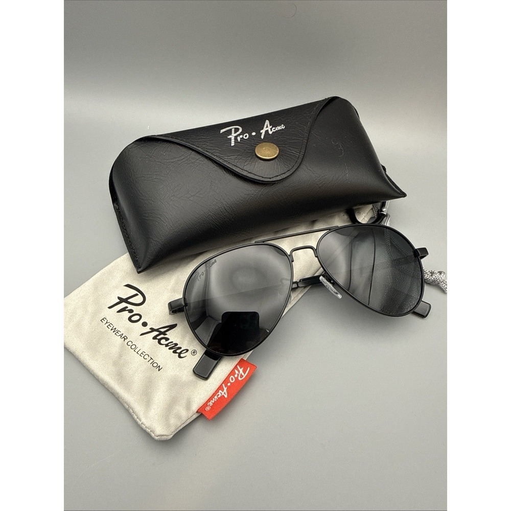 Pro-Acme Sunglasses 3025L Black Aviators Black Polarized Lens w/Case & Dustbag